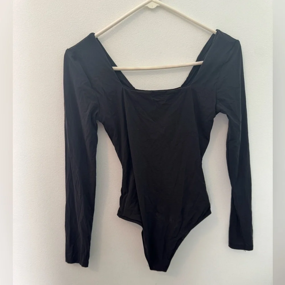 Quince Classic Black Long Sleeve Bodysuit
